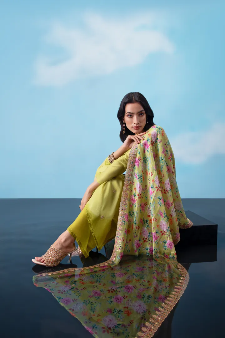 Chartreuse reflection. Fashion image, retouching by Mohammed Yasin.