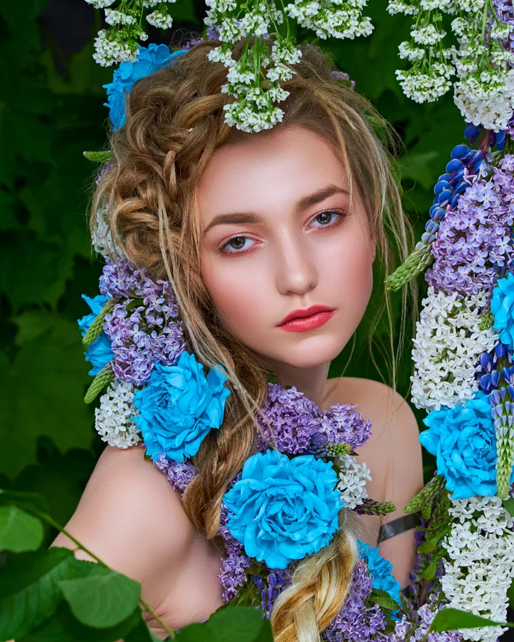 Personal work: Lilac crown. Beauty & jewellery image, retouching by Mohammed Yasin.