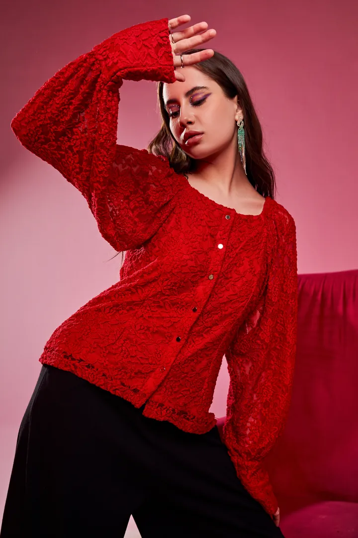 Red lace sleeves. Fashion image, retouching by Mohammed Yasin.